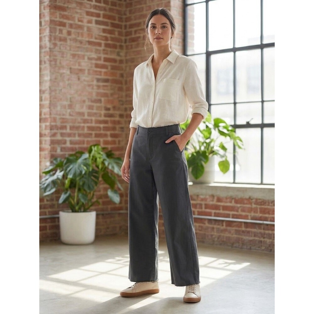 Wild Fable Target Sz L Wide Leg Pants Womens Grey Raw Waist Hem Chino Stretch